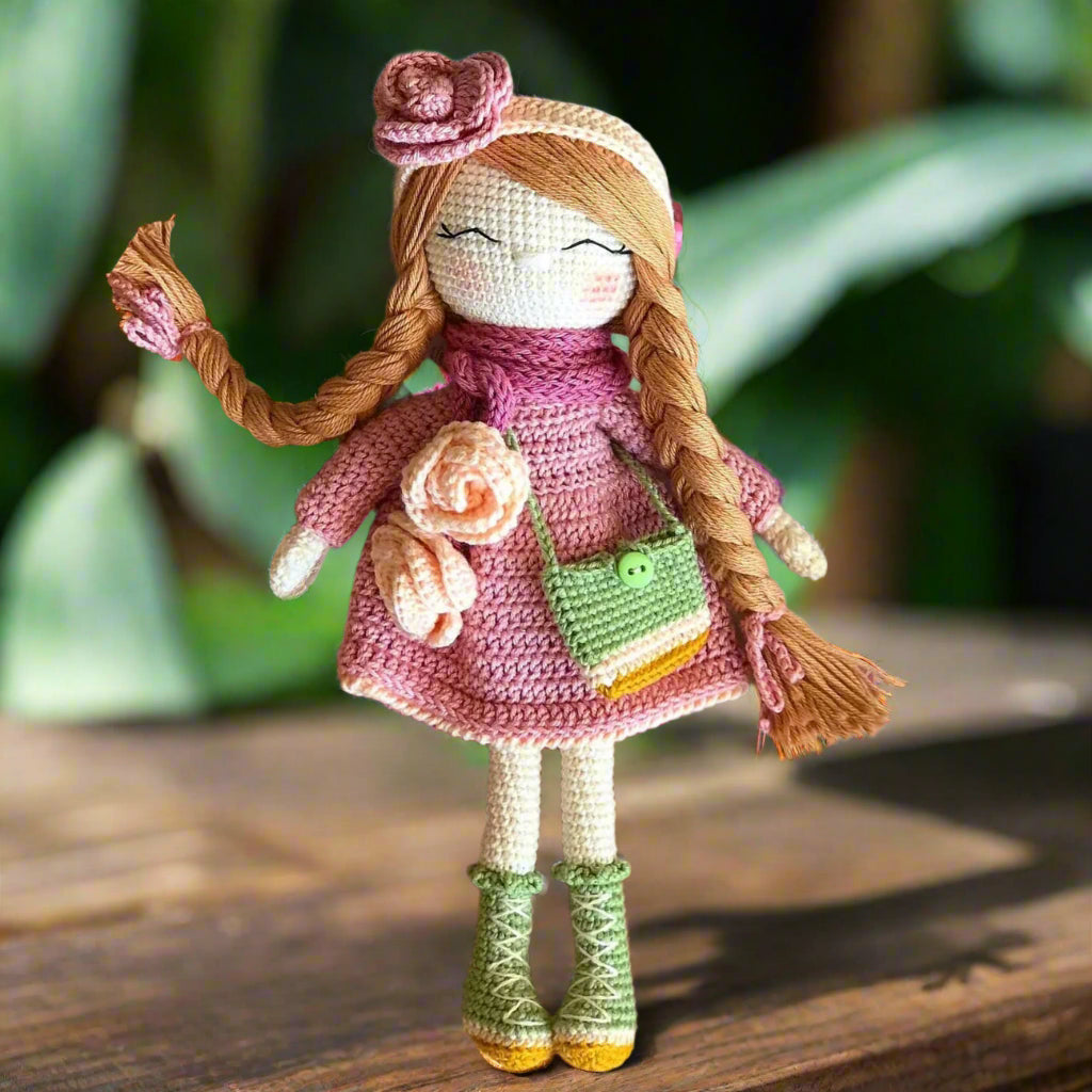 Handmade Crochet Doll with Fancy Dress – Long-Haired Girl with Braids