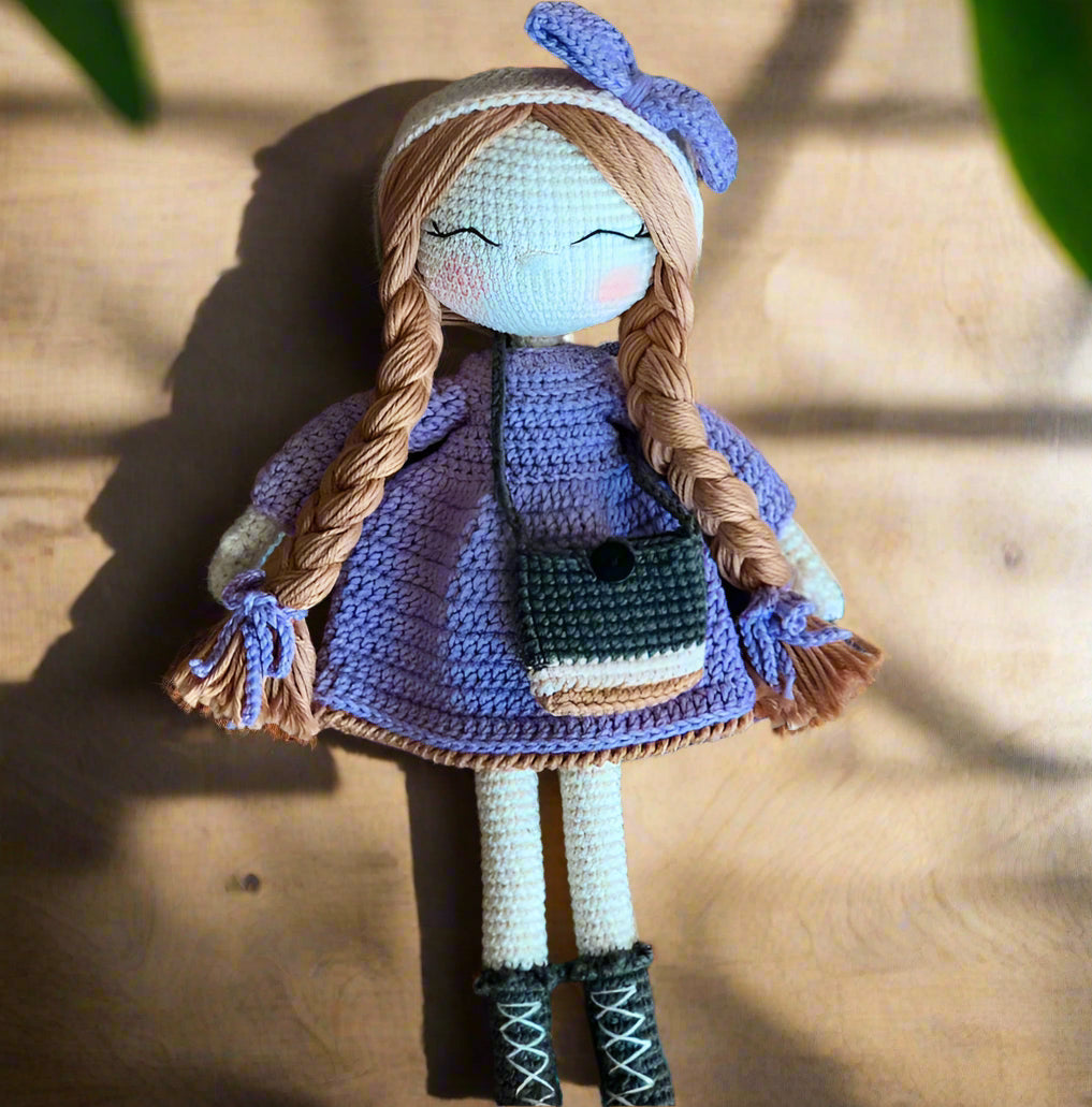 Handmade Crochet Doll with Fancy Dress – Long-Haired Girl with Braids