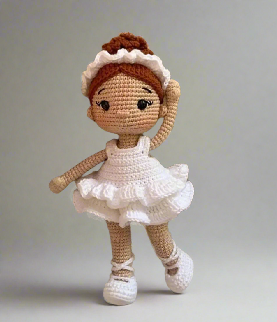 Handmade Crochet Doll with Red Hair in a White Dress – Adorable Gift for Kids