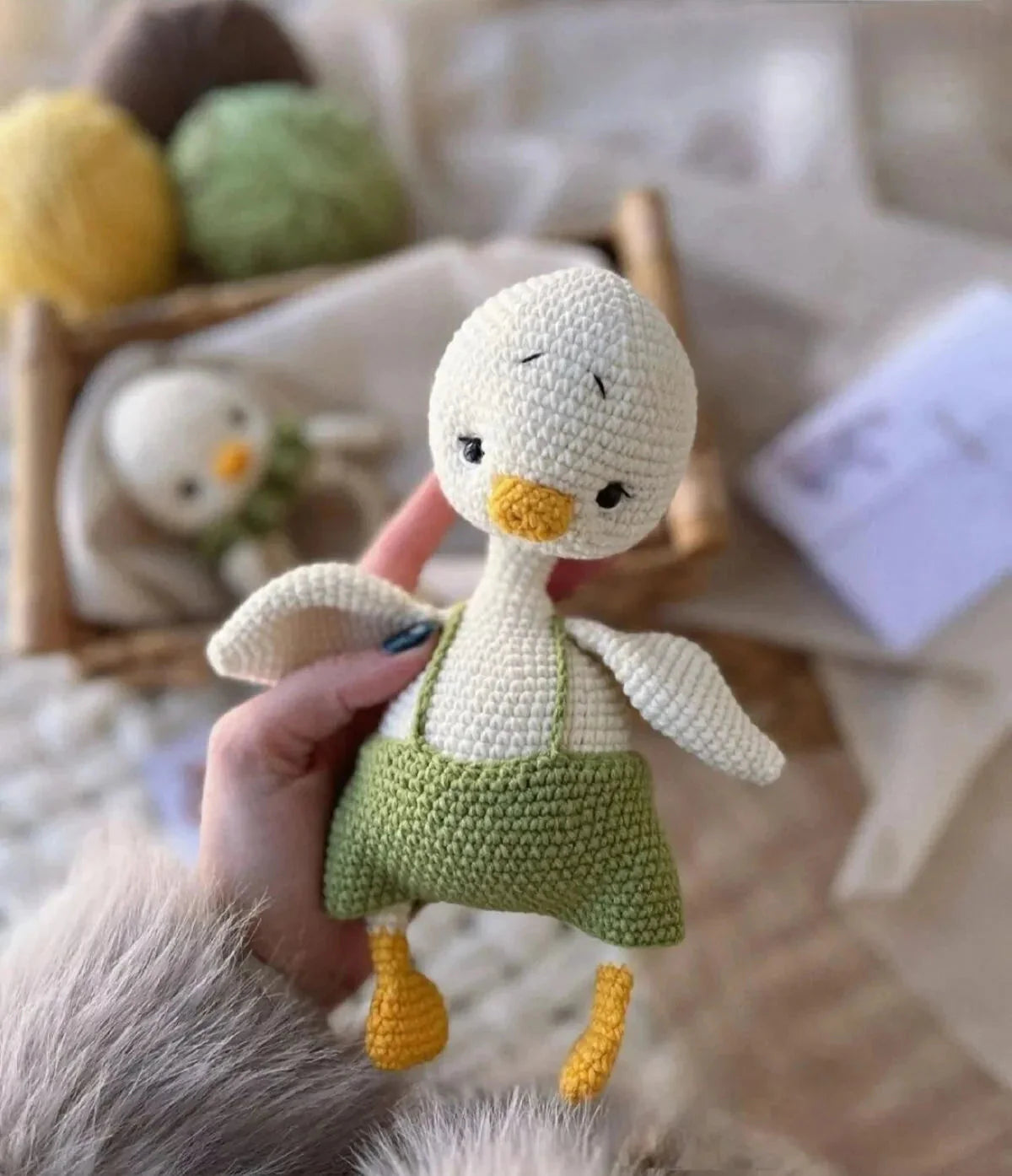 Handmade Crochet Duck Toy in Green Jumpsuit Gift Set (2pc)