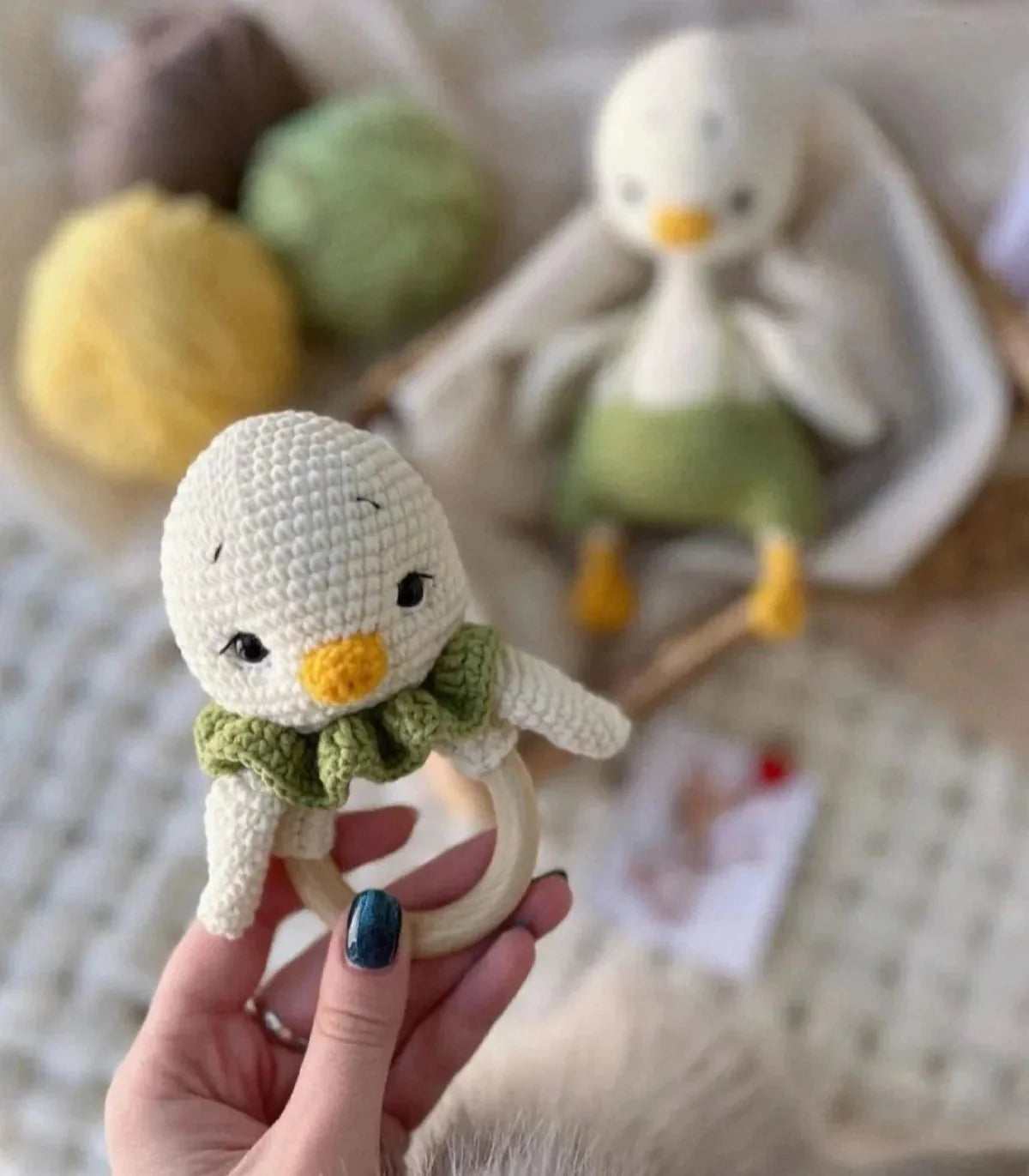 Handmade Crochet Duck Toy in Green Jumpsuit Gift Set (2pc)