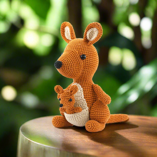 Handmade Crochet Kangaroo with Baby – Cute Mummy & Joey Set