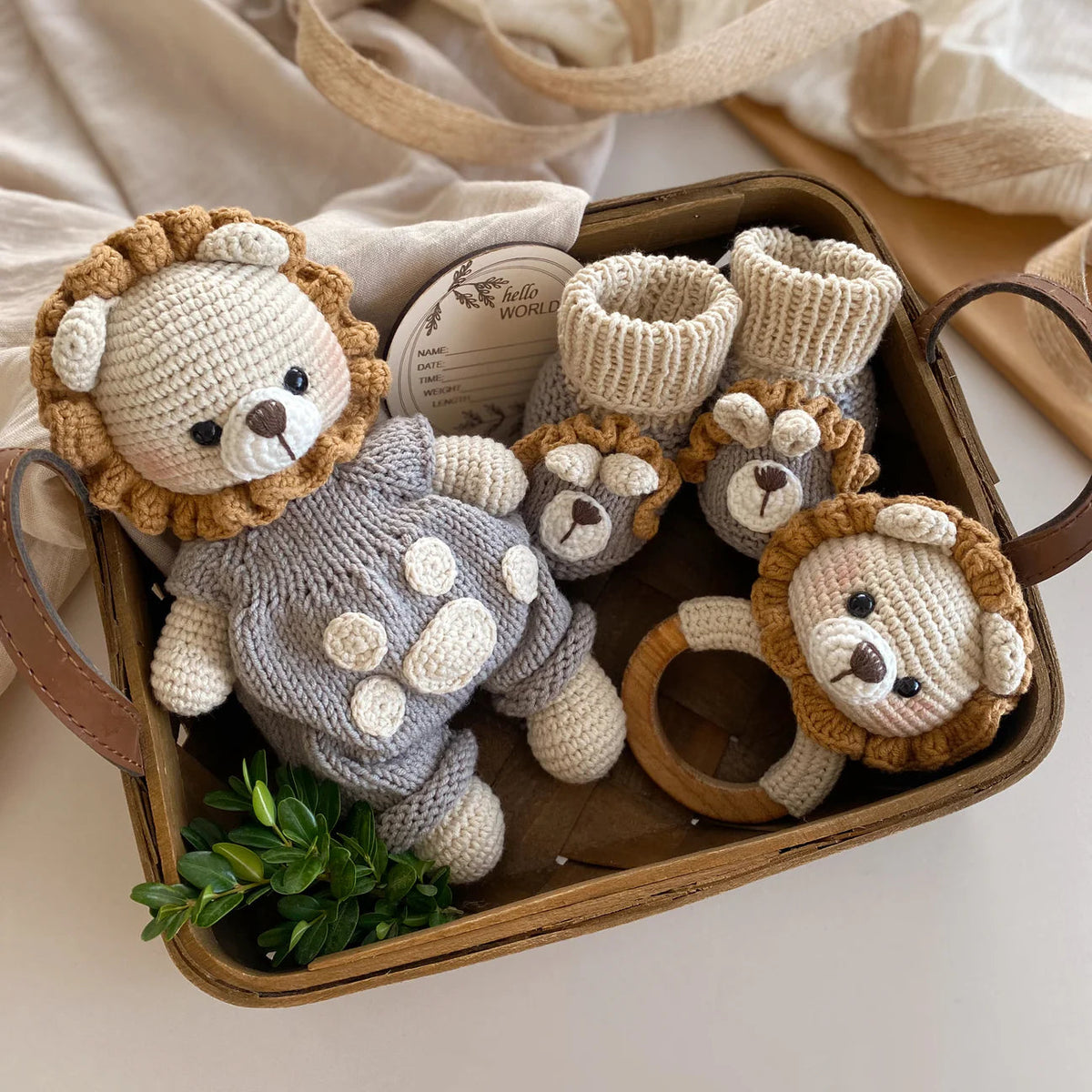 Handmade Crochet Lion Toy Gift Set Grey (3pc)