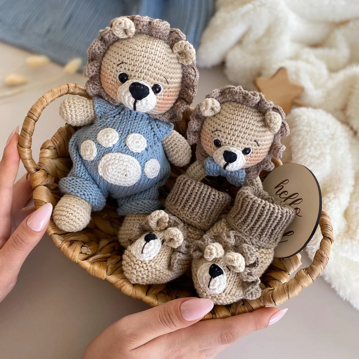 Handmade Crochet Lion Toy Gift Set (3pc)
