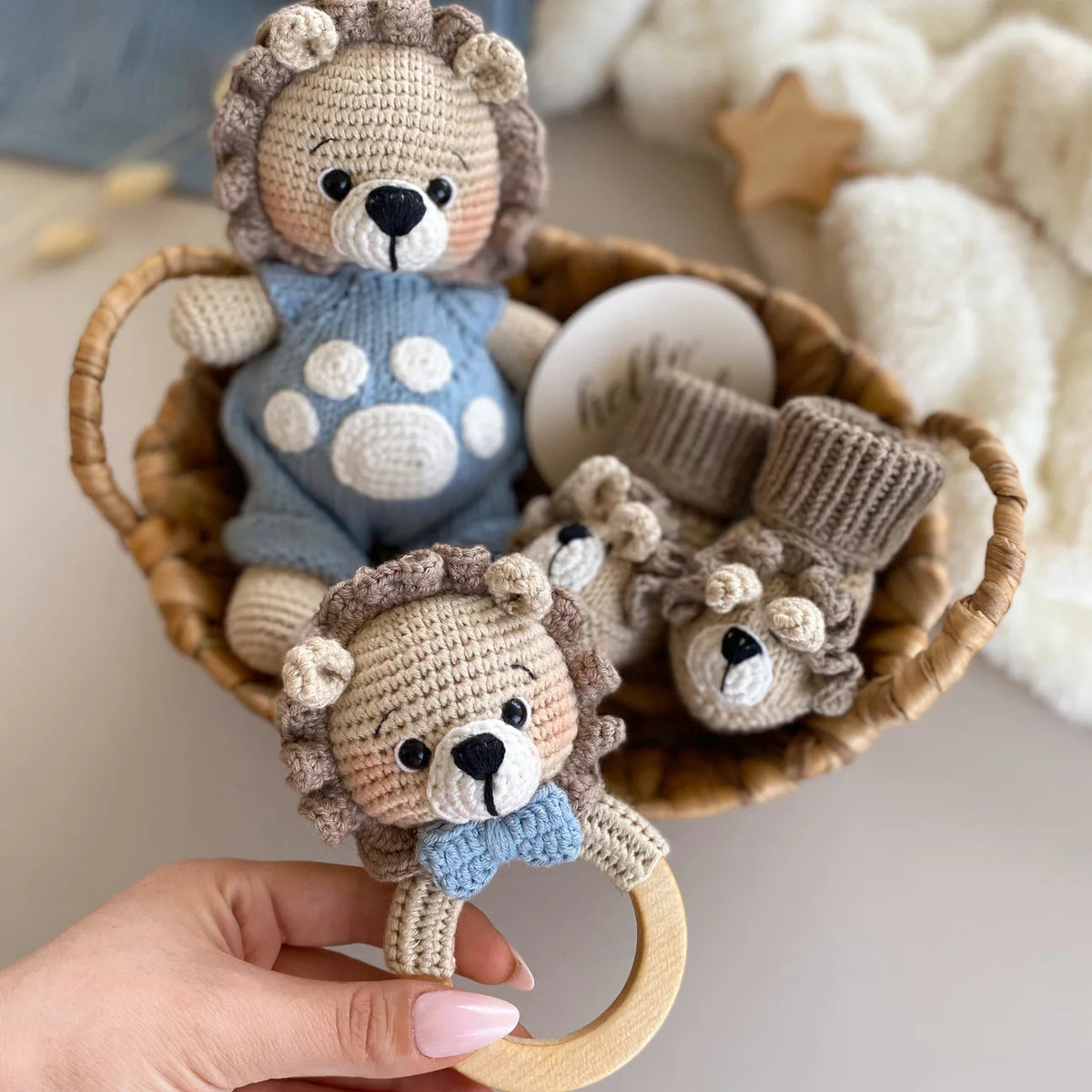 Handmade Crochet Lion Toy Gift Set (3pc)