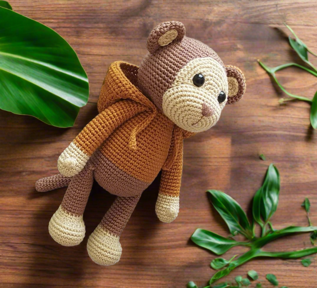 Handmade Crochet Monkey Toy in Orange Hoodie????