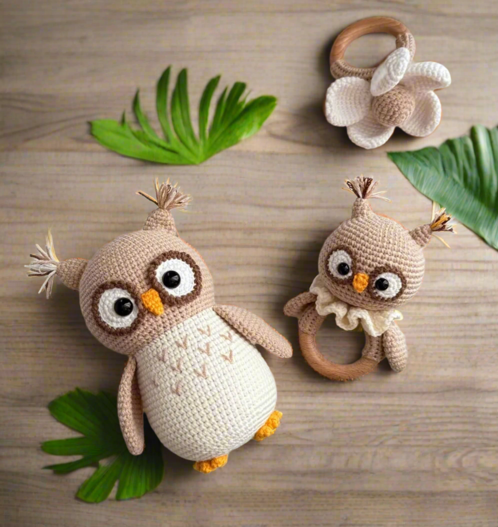 Handmade Crochet Owl Toy Gift Set (3pc)