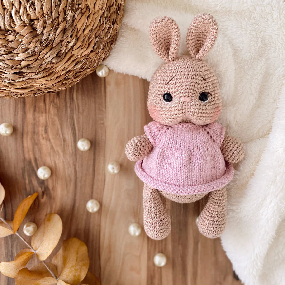 Handmade Crochet Pink Dress Bunny Toy Gift Set (3pc)