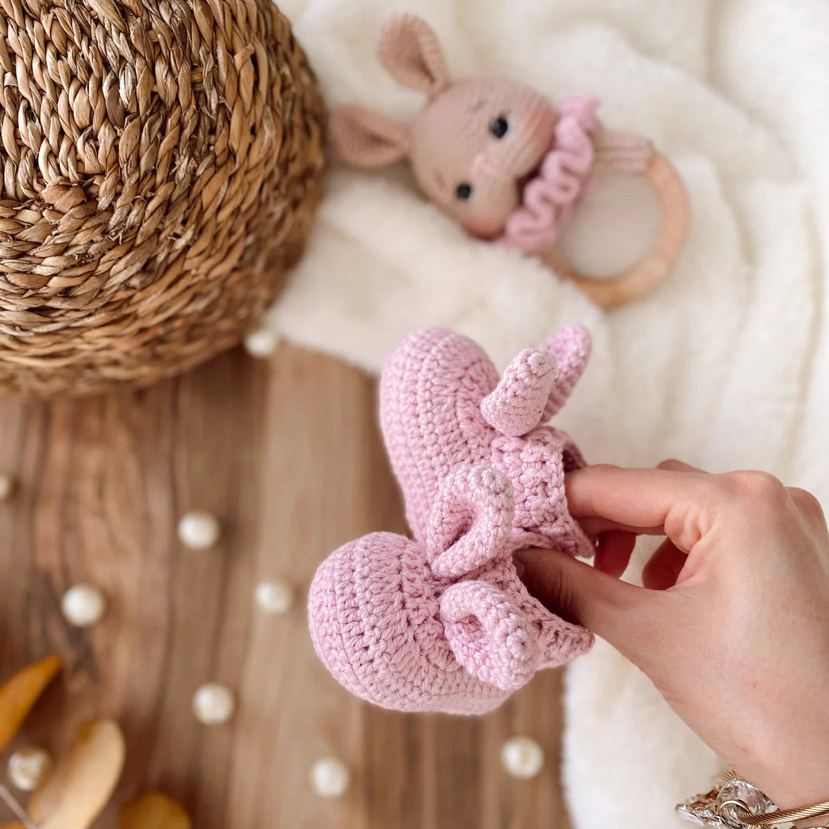 Handmade Crochet Pink Dress Bunny Toy Gift Set (3pc)