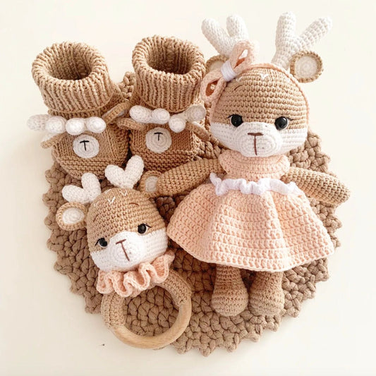 Handmade Crochet Reindeer Toy Gift Set (3pc)