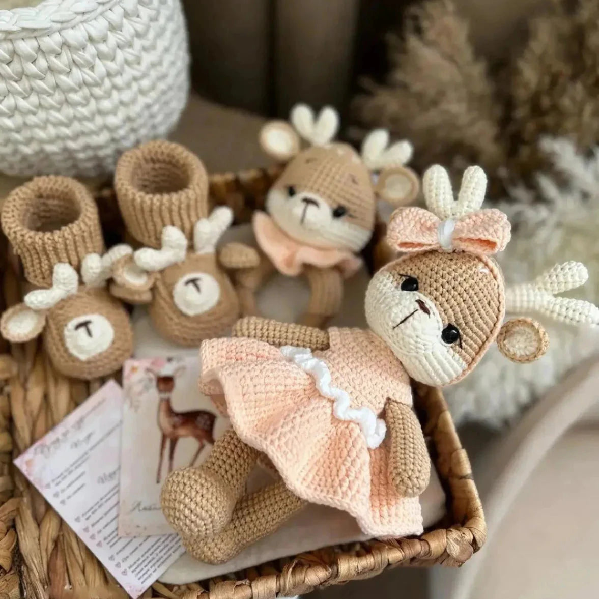 Handmade Crochet Reindeer Toy Gift Set (3pc)