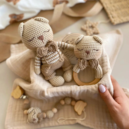 Handmade Crochet Teddy Bear Toy Gift Set (3pc)