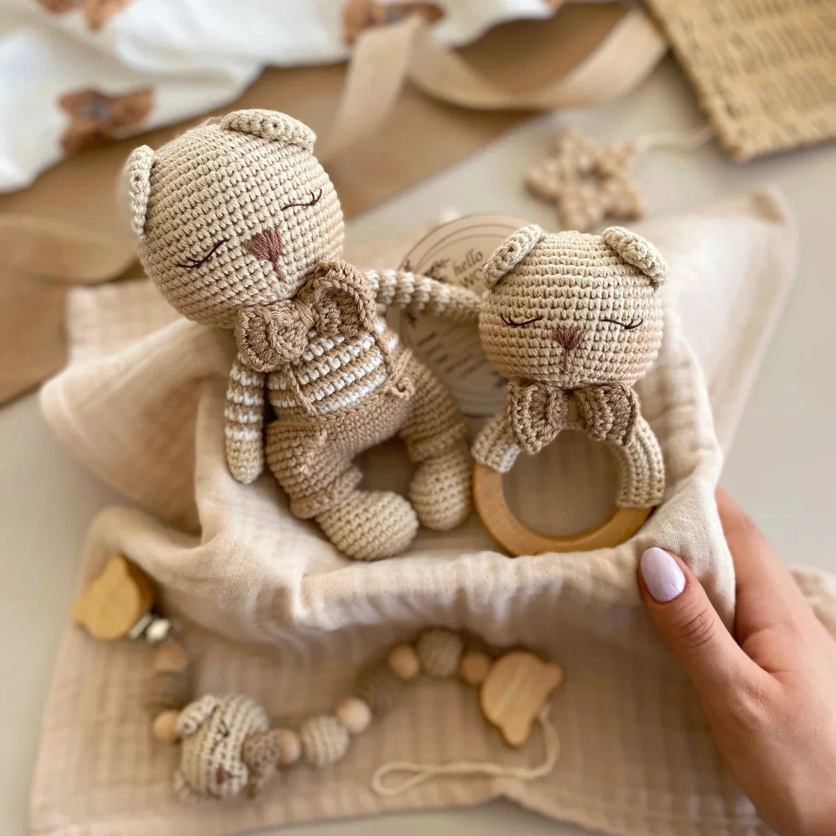 Handmade Crochet Teddy Bear Toy Gift Set (3pc)