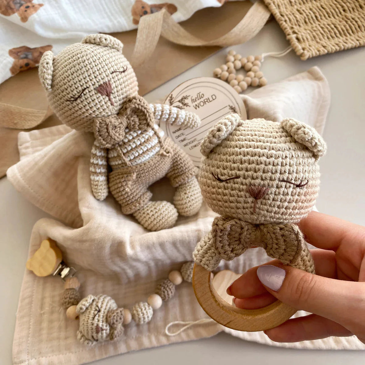 Handmade Crochet Teddy Bear Toy Gift Set (3pc)