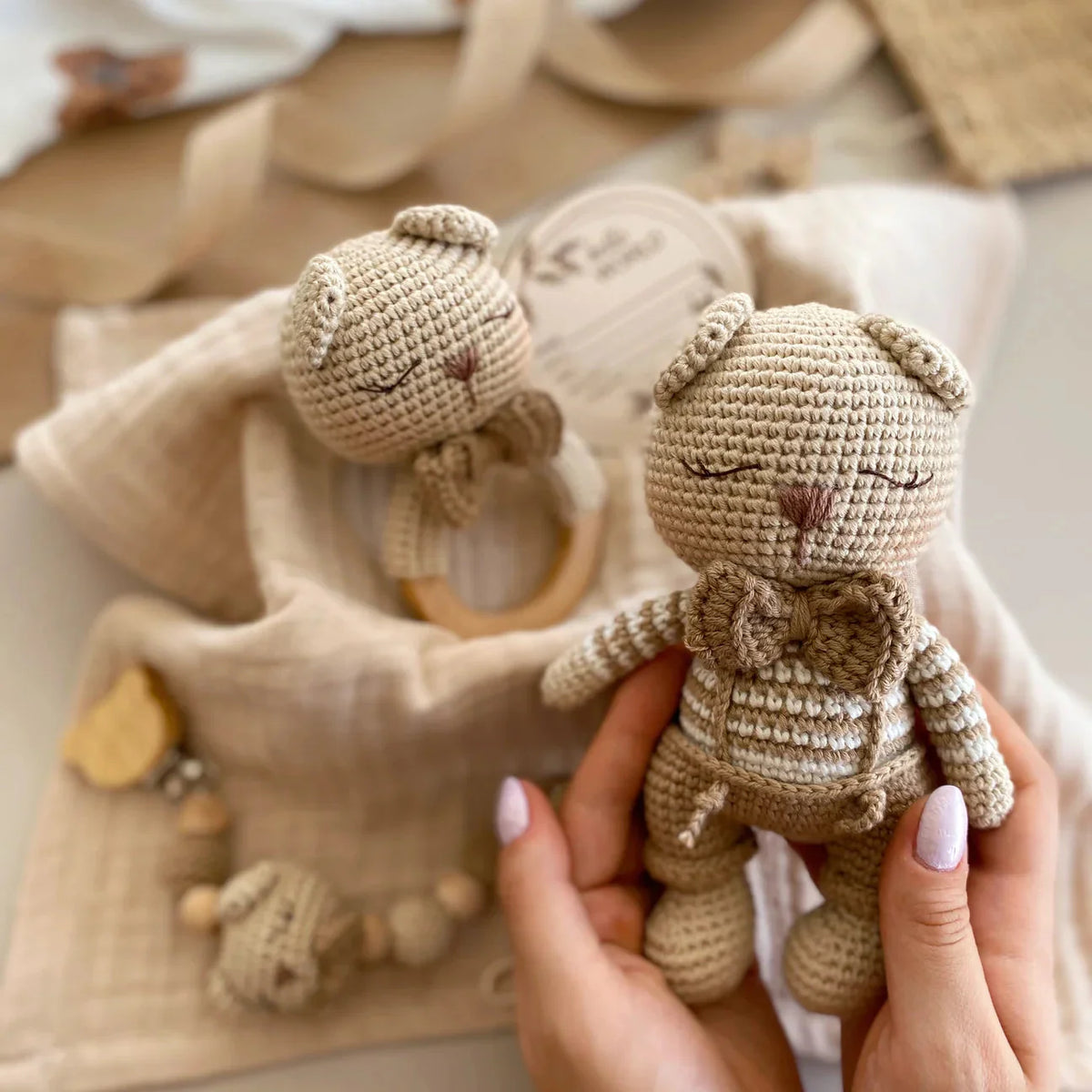 Handmade Crochet Teddy Bear Toy Gift Set (3pc)