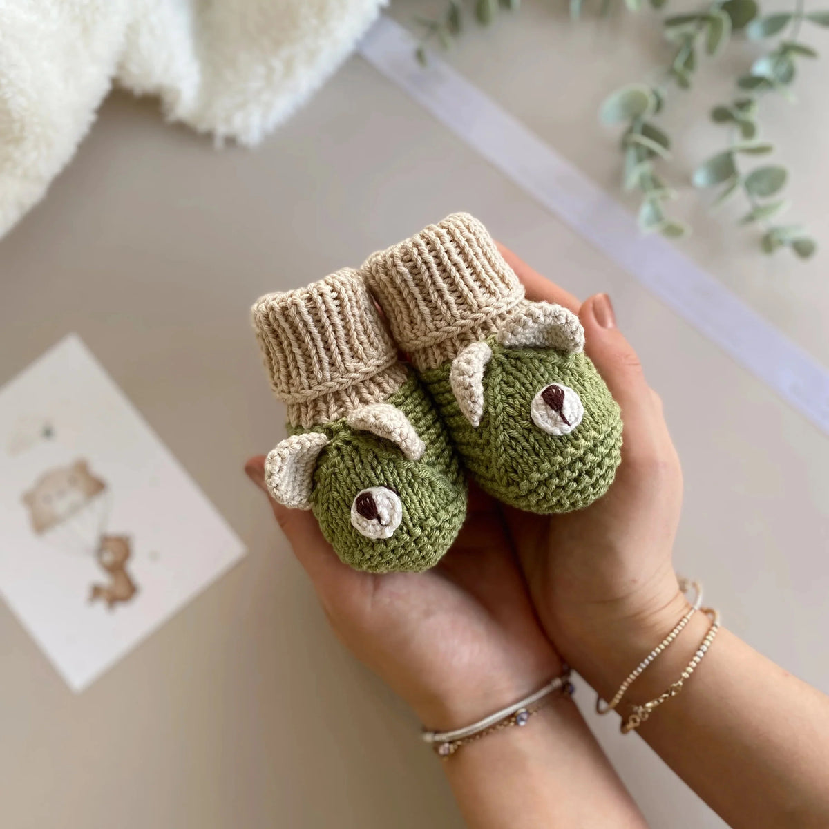 Handmade Crochet Teddy Bear in Green Jumpsuit Toy Gift Set (4pc)