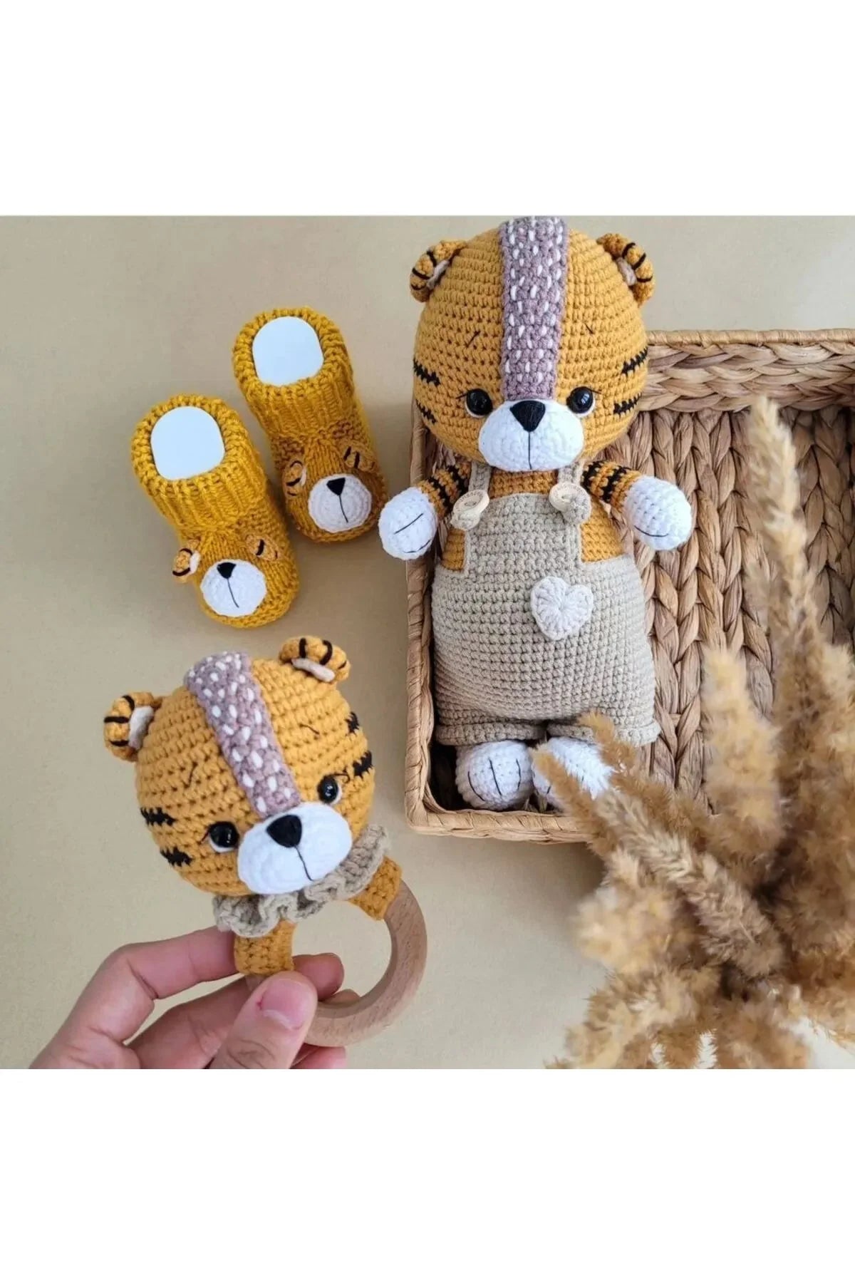 Handmade Crochet Tiger Toy Gift Set (3pc)