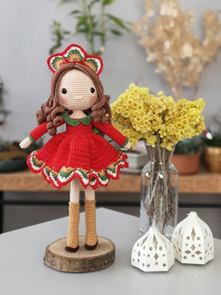Crochet Doll in Red Dress Toy