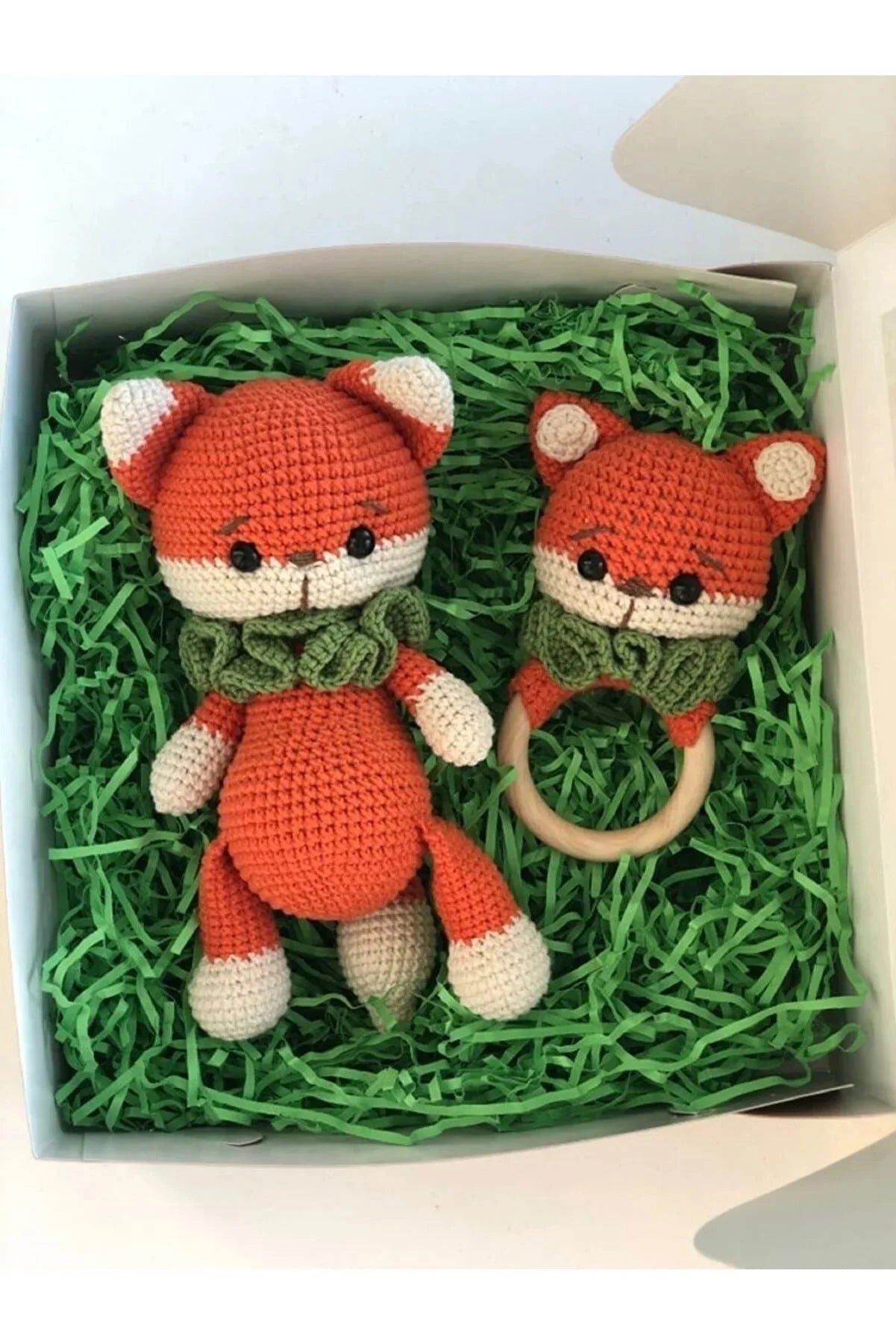 Crochet Fox and Rattle Toy Set 2pc