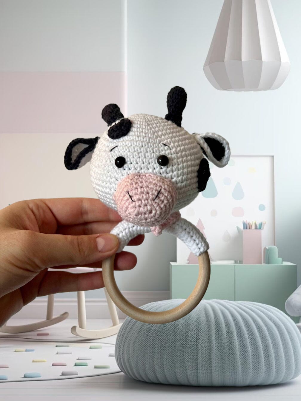Crochet Rattle Toy Cute Cow