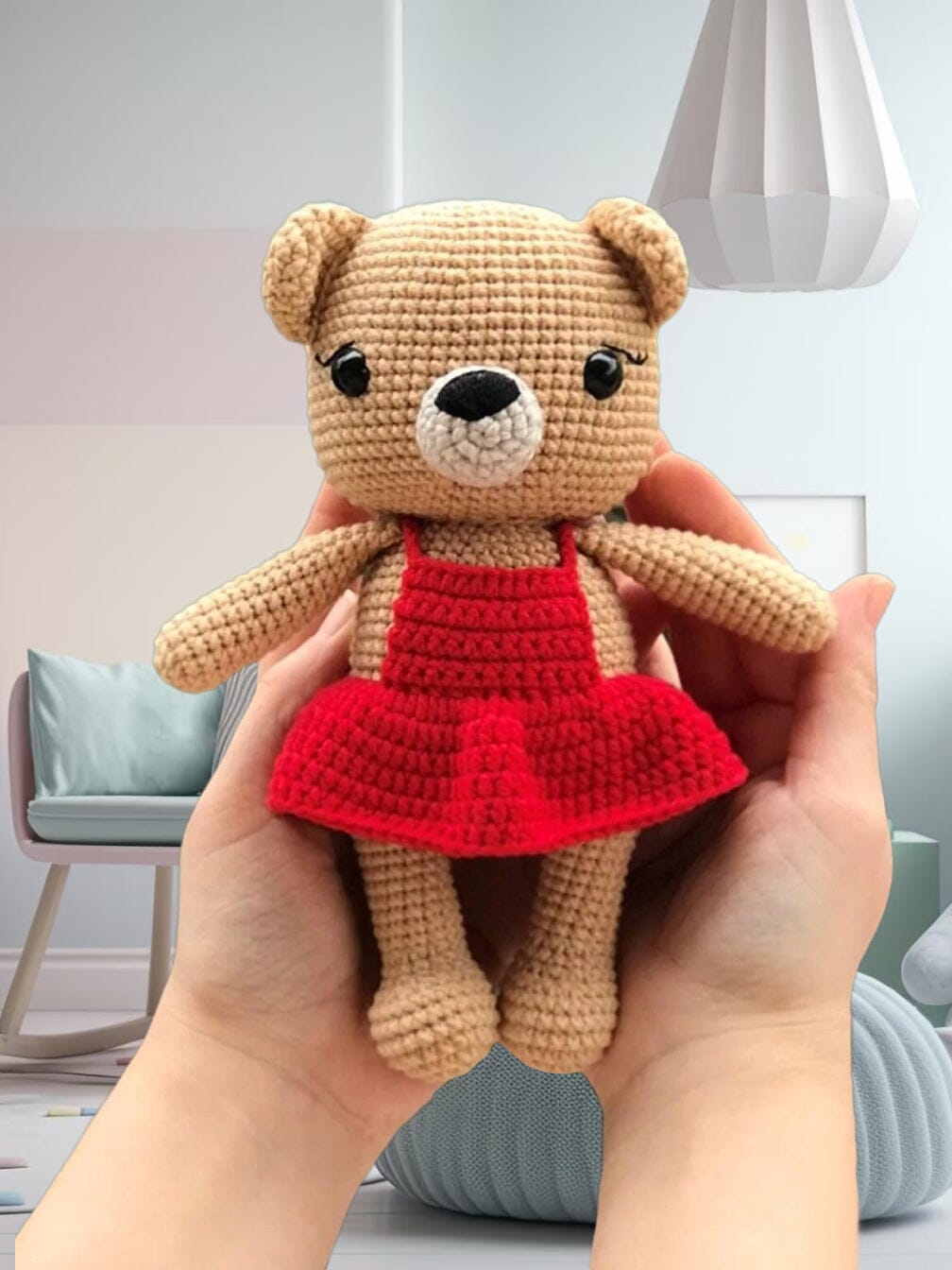 Crochet Teddy Bear Girl in Red Dress