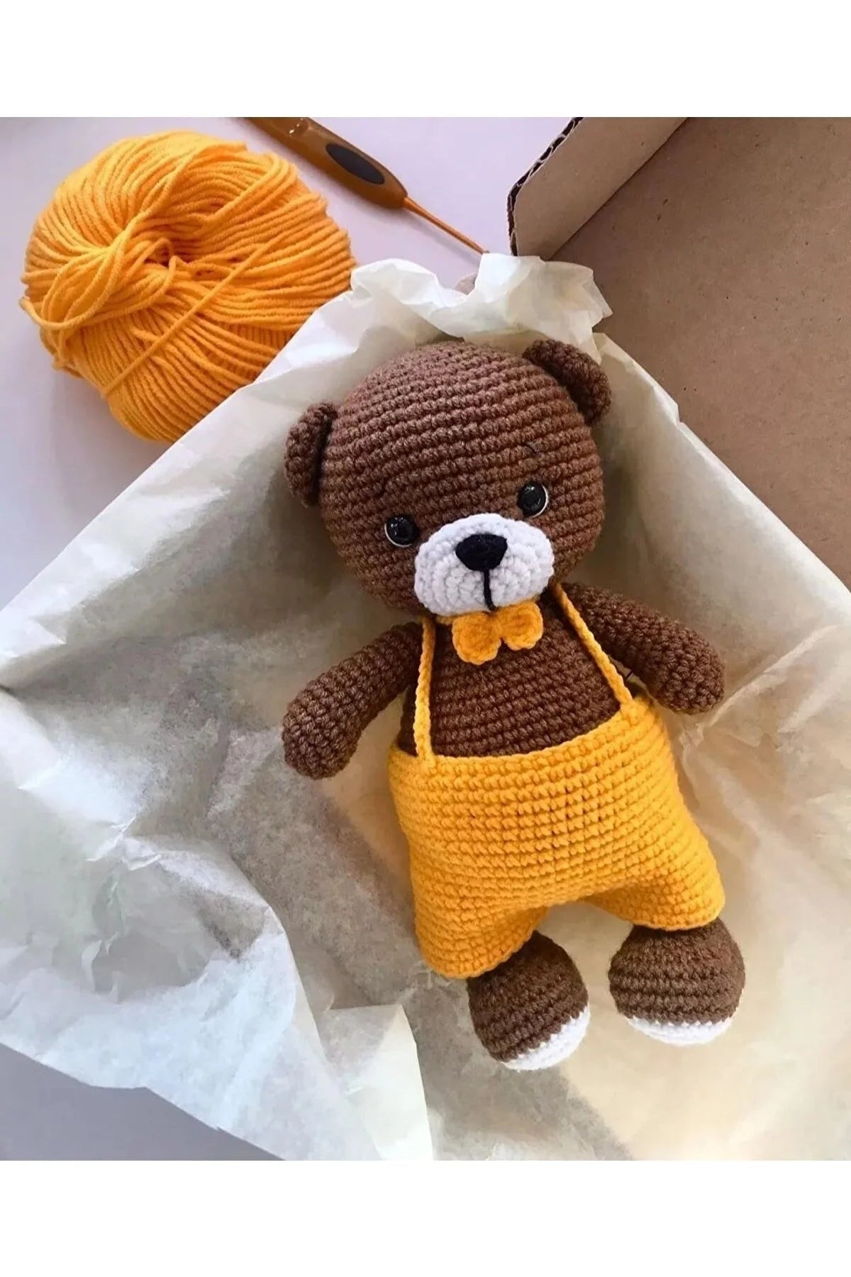 Crochet Teddy Bear in Orange Jumpsuit Toy