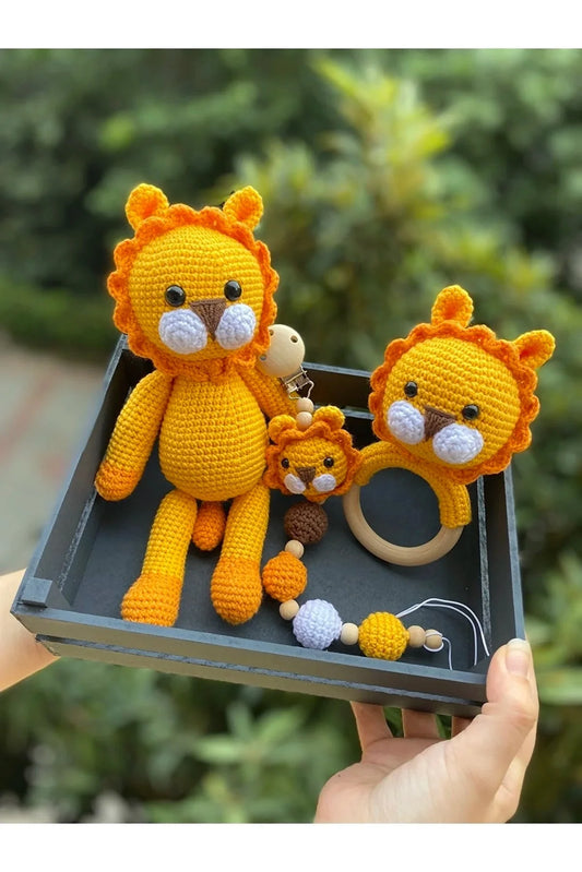 Crochet Toy Gift Set Yellow Lion 3pc